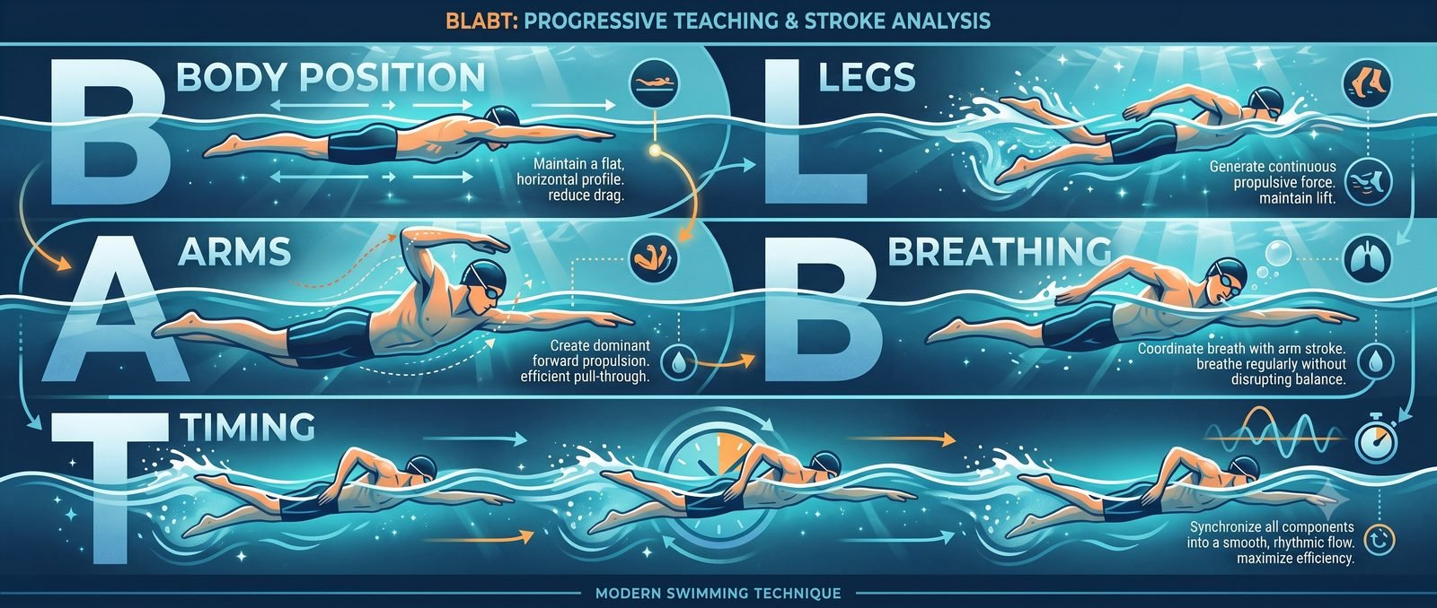 02H Swim School coach demonstrating the BLABT framework during a swimming lesson in Singapore